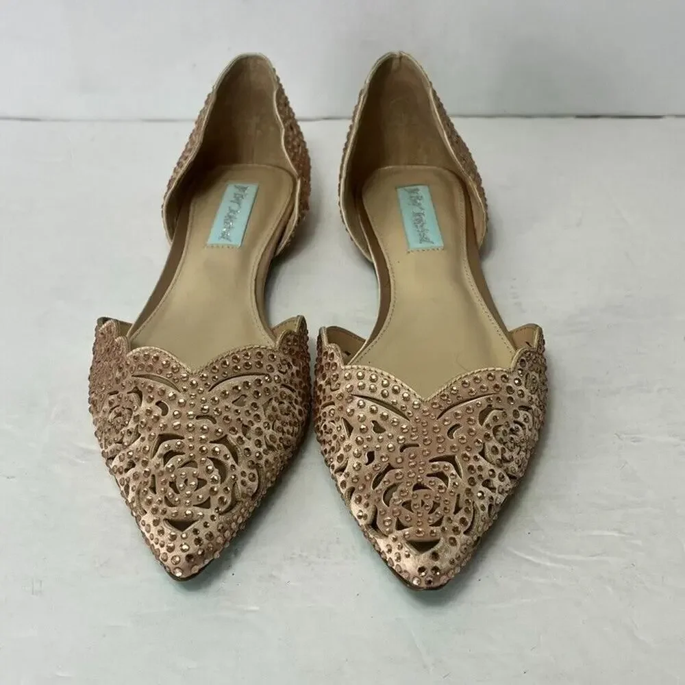Blue by Betsey Johnson Shoe Flats Womens 8M Blush Pink Rhinestone Cutout Lucy